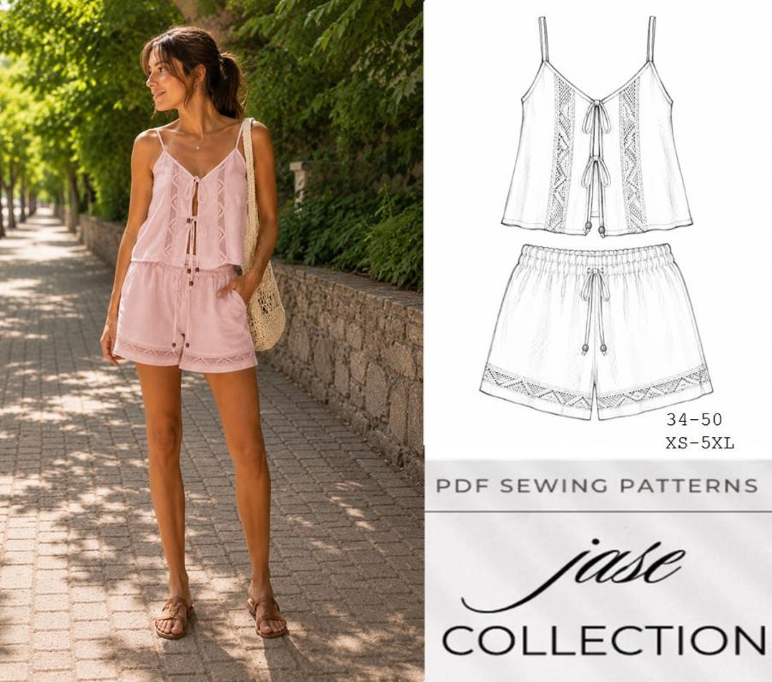 Boho Cami Shorts Set Sewing Pattern PDF Digital Download - Etsy