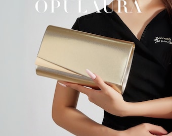 Gold Ruched Evening Clutch Bag, Wedding Guest Purse
