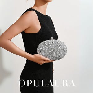 Kristall Grau Perlen Tasche, Grau Griff Geldbörse, Silber Damen Clutch Tasche, Luxus Umhängetasche, Ästhetische Mini Tasche, Strass Tasche, Frau Taschen