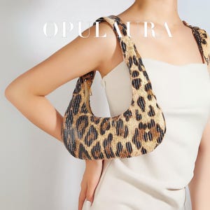 Leopard Shoulder Bag, Woman Bag, Fashionable Shoulder Bag, Trendy Leopard Print Bag, Brown Leopard Handbag Clutch, Fashion Bag, Gift For Her