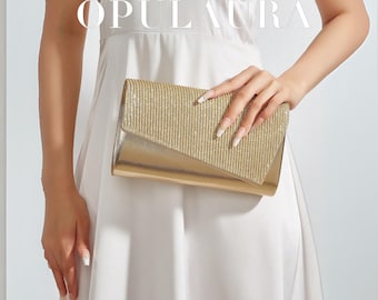Gold Rhinestone Evening Clutch Bag, Wedding Party Purse