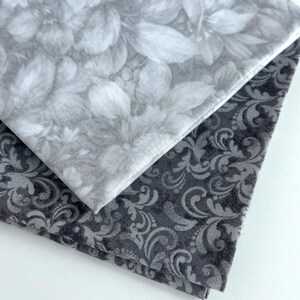 Gray Fat Quarter 2 pieces Set Light Gray Floral and Dark Gray Scroll fat quarters SEW FUN QUILTS Time Saver Quilt Kit image 1