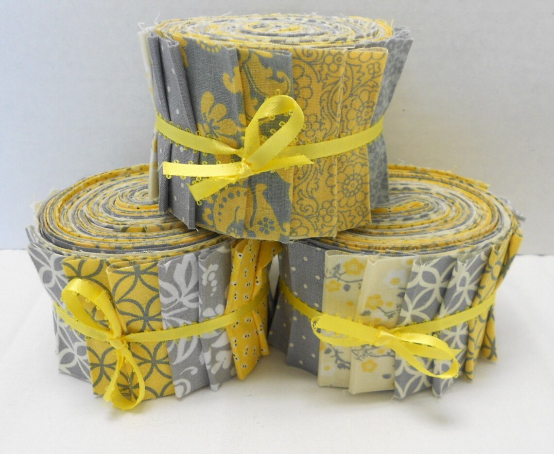 Yellow and Gray Quilt Fabric Jelly Roll Strips SEW FUN Etsy