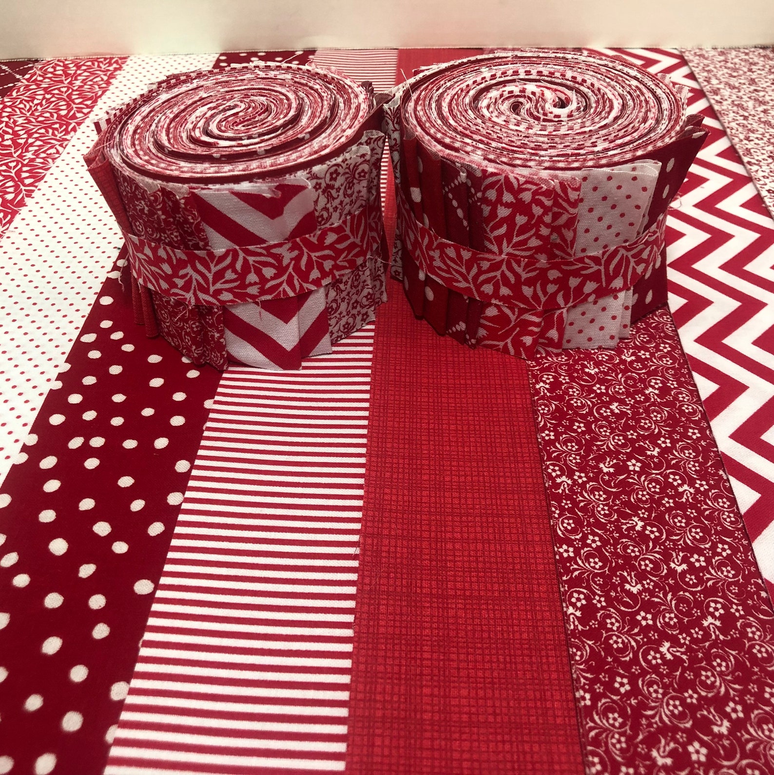 Red Jelly Roll Quilt Fabric Strips Time Saver Quilt Kit by Etsy