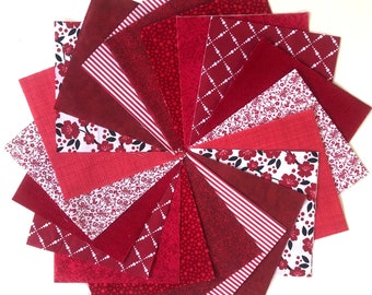 Red Quilt Fabric Squares - 30 - 5” Quilt Charm Squares - SEW FUN QUILTS Time Saver Quilt Kit -