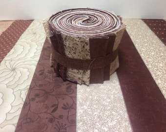 Quilt Fabrics Jelly Roll - Coffee & Cream fabric strips - 20 strips - Time Saver Quilt Kit - 1 roll -  by SEW FUN QUILTS