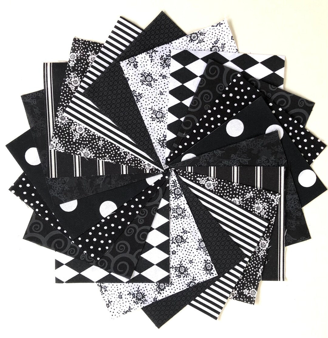 Black and White Quilt Fabric Squares 30 Quilt Charm 5 Squares by SEW