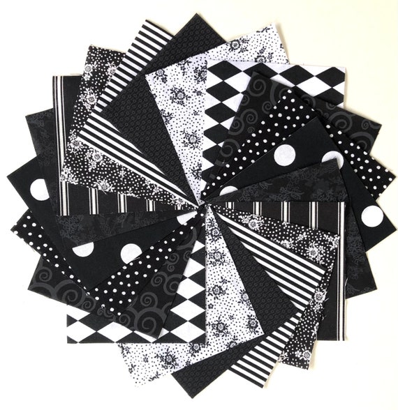 Black and White Quilt Fabric Squares 30 Quilt Charm 5 Squares by