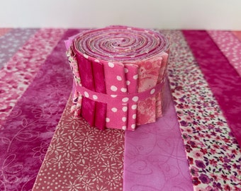 Pink Quilt Fabric Strips   - Pink quilt strips jelly roll - 20 Strips - SEW FUN QUILTS Time Saver Quilt Kit - 1 Roll