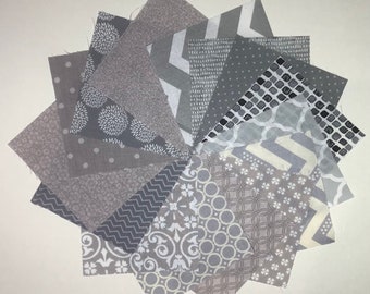 Gray Quilt Fabric Squares - 30 - 5” Quilt Charm Squares - by SEW FUN QUILTS Time Saver Quilt Kit -