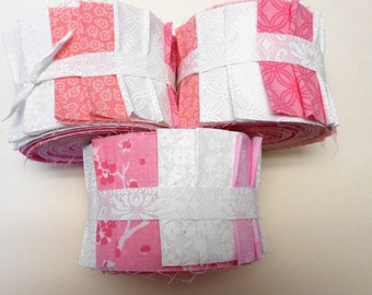 Pink and White Jelly Roll Fabric Strips - Quilt Strips Jelly Roll - SEW FUN QUILTS Time Saver Quilt Kit - 1 Roll - 20 Strips