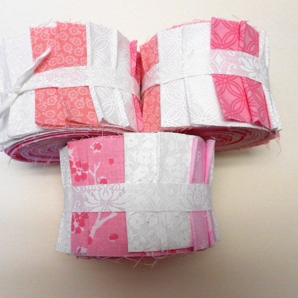 Pink and White Jelly Roll Fabric Strips - Quilt Strips Jelly Roll - SEW FUN QUILTS Time Saver Quilt Kit - 1 Roll - 20 Strips