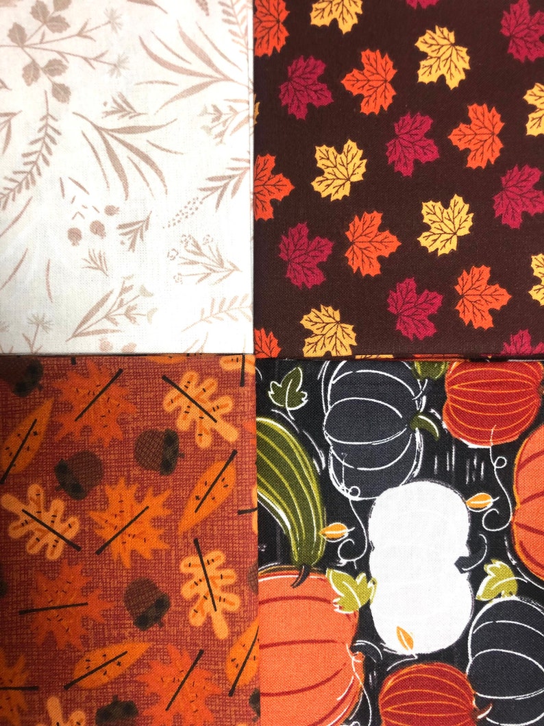 Autumn Fall Orange Brown Fat Quarter Bundle Quilt Fabric 4 prints 1 yard total Sewfunquilts Time Saver Kits image 3