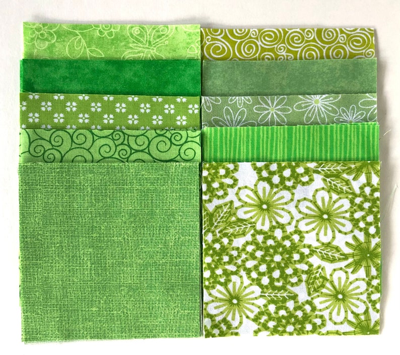 Lime Green Fabric Squares 30 5 Quilt Charm Squares by SEW FUN QUILTS Time Saver Quilt Kit image 2