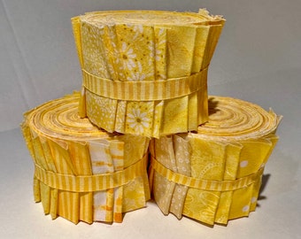 Yellow Sunshine  Quilt Fabric Strips Jelly Roll by SEW FUN QUILTS - 1 Roll - 20 strips