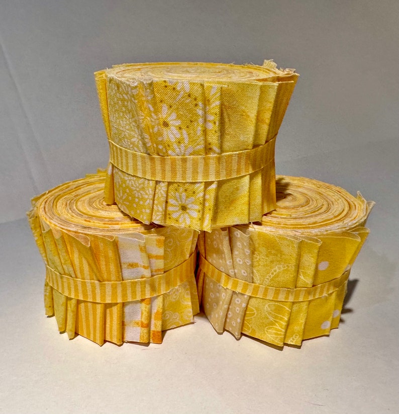 Yellow Sunshine Quilt Fabric Strips Jelly Roll by SEW FUN QUILTS 1 Roll 20 strips image 1