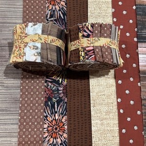 Brown Quilt Fabrics Jelly Roll 20 fabric strips Time Saver Quilt Kit by SEW FUN QUILTS 1 Roll image 1