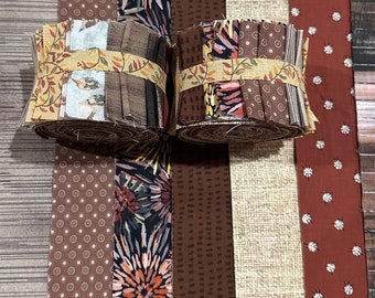 Brown Quilt Fabrics Jelly Roll - 20 fabric strips - Time Saver Quilt Kit by SEW FUN QUILTS- 1 Roll