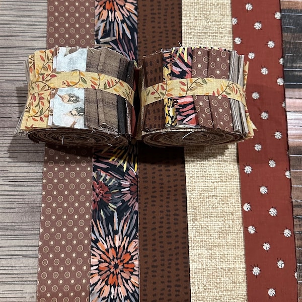 Brown Quilt Fabrics Jelly Roll - 20 fabric strips - Time Saver Quilt Kit by SEW FUN QUILTS- 1 Roll