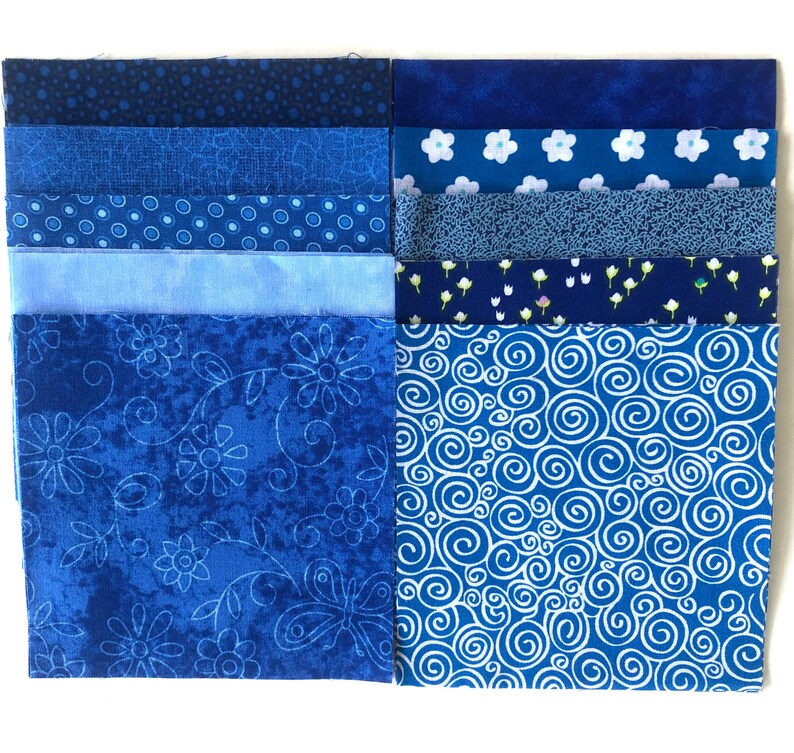 Blue Quilt Charm Fabric Squares SEW FUN QUILTS Time Saver Kit Pre-Cut 30 5 Fabric Quilt Squares image 2