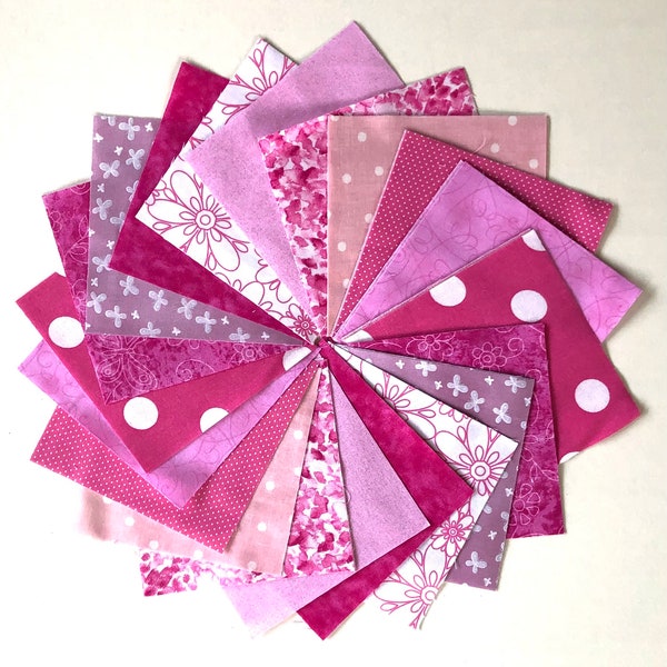 Pink Quilt  Fabric Charm Squares -  Time Saver Quilt Kit - 30 - 5” Quilt Charms- by SEWFUNQUILTS