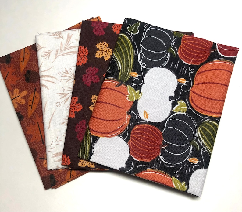 Autumn Fall Orange Brown Fat Quarter Bundle Quilt Fabric 4 prints 1 yard total Sewfunquilts Time Saver Kits image 2