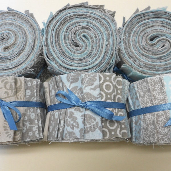 Aqua and Gray Quilt Fabric Jelly Roll Strips - SEW FUN QUILTS Time Saver Quilt Kit