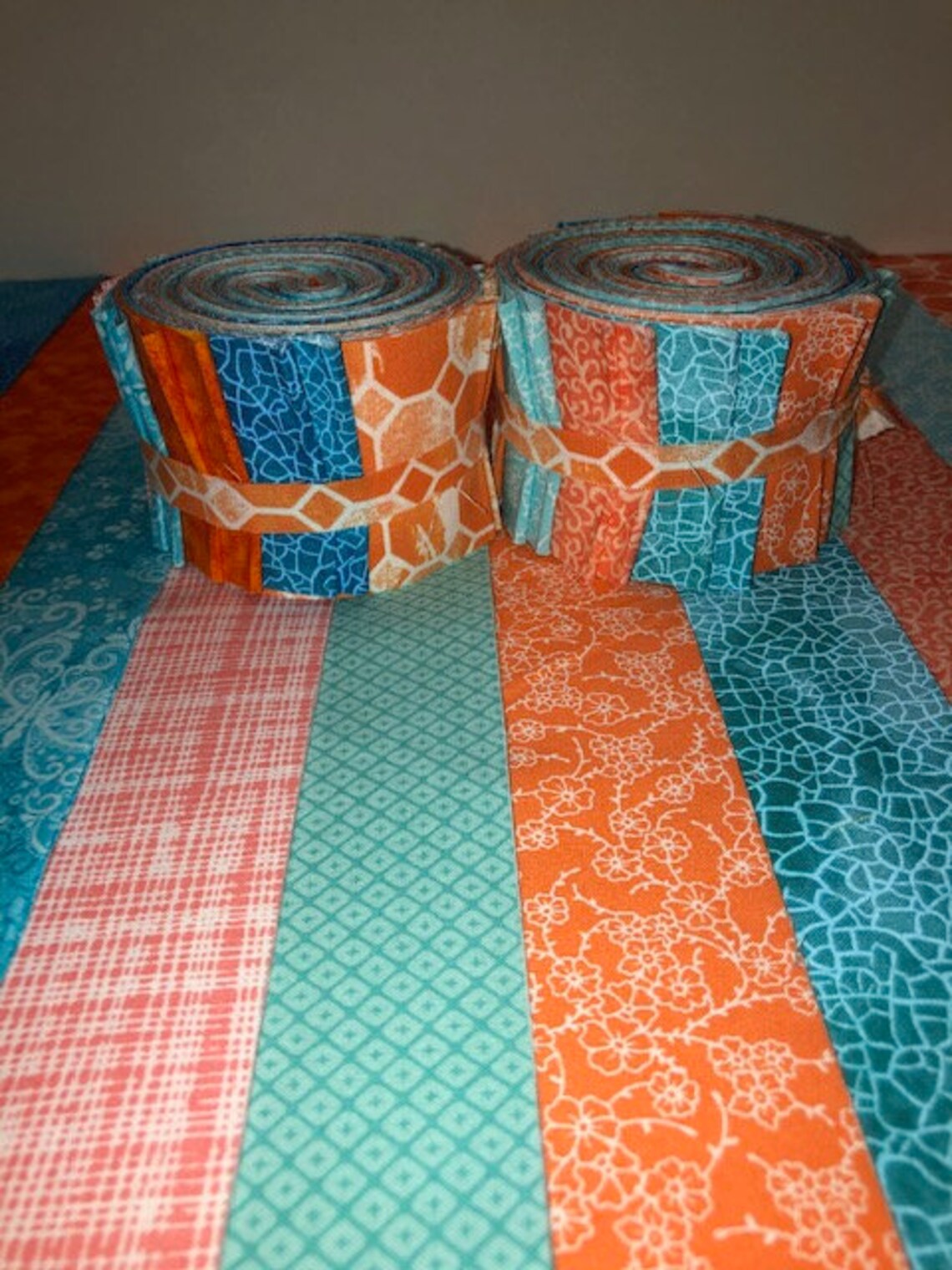 Aqua & Orange Jelly Roll Quilt Fabric Strips SEW FUN QUILTS Etsy