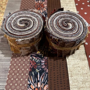 Brown Quilt Fabrics Jelly Roll 20 fabric strips Time Saver Quilt Kit by SEW FUN QUILTS 1 Roll image 5