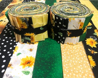 Sunflower Yellow Green and Black Quilt Fabric Strips Jelly Roll  - 20 strips by SEW FUN QUILTS