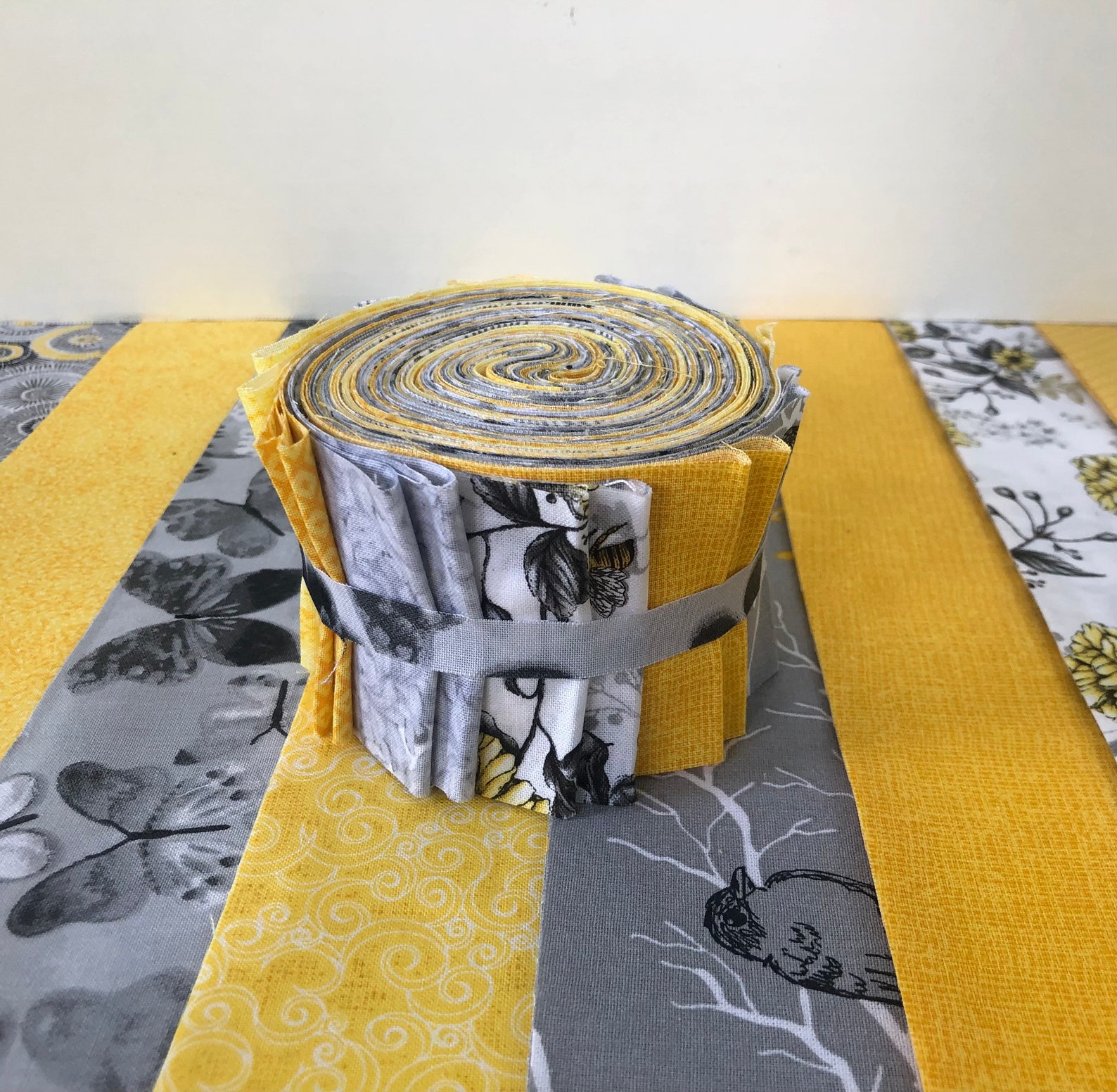 Yellow and Gray Quilt Fabric Jelly Roll Strips Traditional Etsy