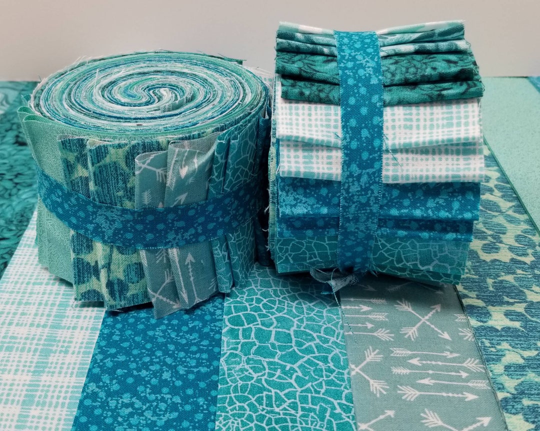 Aqua Quilt Fabric Jelly Roll Strips SEW FUN QUILTS Time Saver Quilt Kit