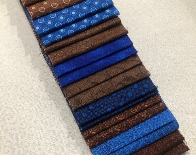 Blue & Brown Jelly Roll Quilt Fabric Strips SEW FUN QUILTS Time Saver