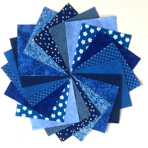 Blue Quilt Charm Fabric Squares SEW FUN QUILTS Time Saver Kit Pre-Cut 30 5 Fabric Quilt Squares image 3
