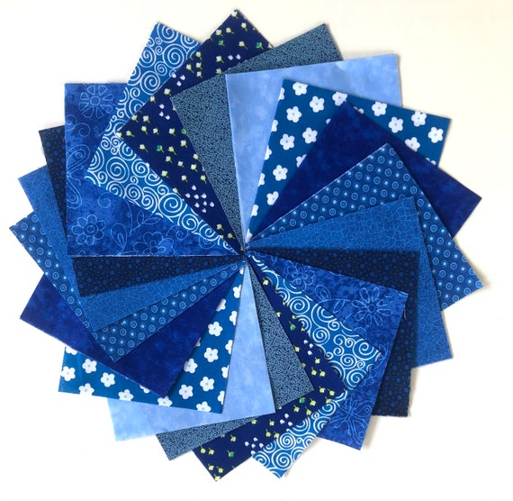 Blue Quilt Charm Fabric Squares SEW FUN QUILTS Time Saver Kit Pre