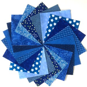 Blue Quilt Charm Fabric Squares - SEW FUN QUILTS Time Saver Kit - Pre-Cut 30  5” Fabric Quilt Squares