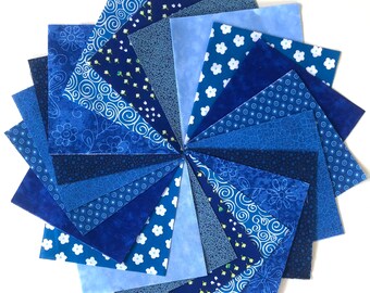 Blue Quilt Charm Fabric Squares - SEW FUN QUILTS Time Saver Kit - Pre-Cut 30  5” Fabric Quilt Squares