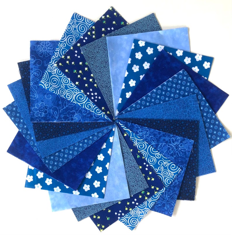 Blue Quilt Charm Fabric Squares SEW FUN QUILTS Time Saver Kit Pre-Cut 30 5 Fabric Quilt Squares image 1