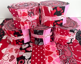 Valentines Red Quilt Fabric Strips - Quilt Strips Jelly Roll - 20 Strips - SEW FUN QUILTS