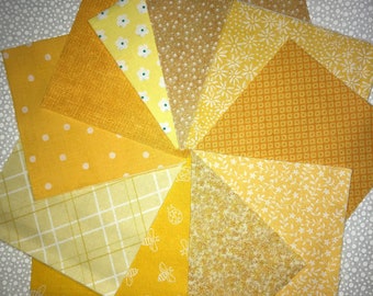 Yellow Quilt Fabrics - 30 Fabric 5” Charm Squares - Sew Fun Quilts Time Saver Quilt Kit