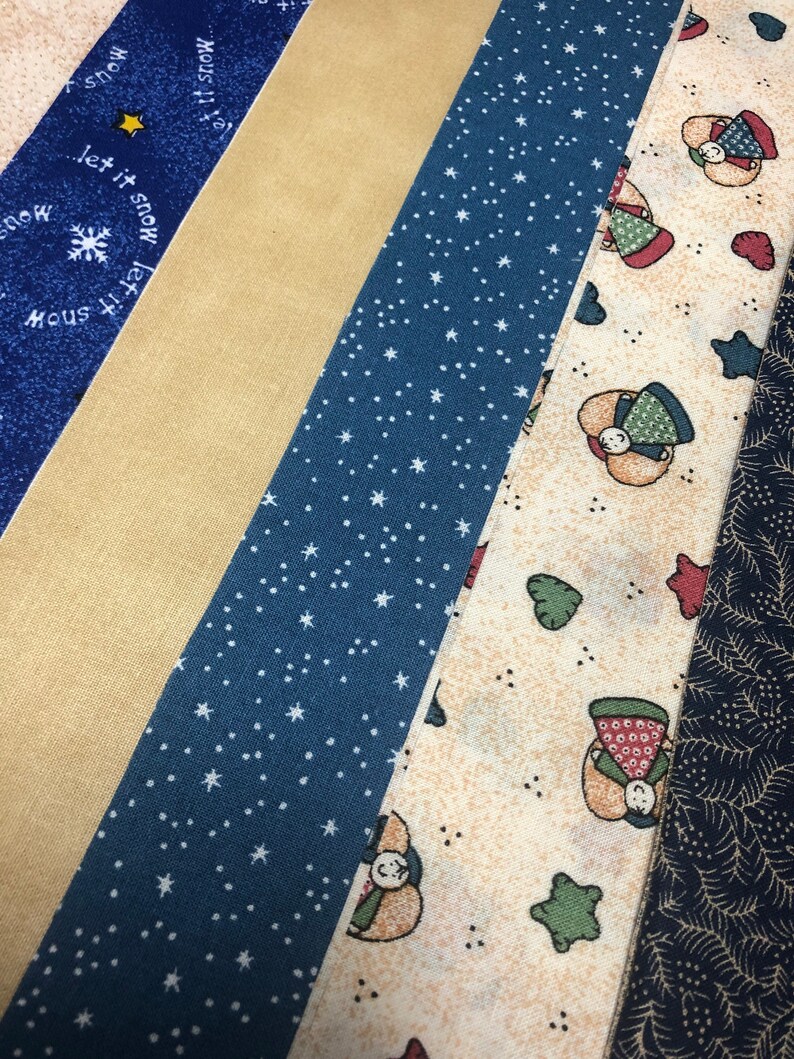 Country Christmas Blue & Beige JELLY ROLL 20 Christmas Quilt Fabric Strips Sewfunquilts image 6