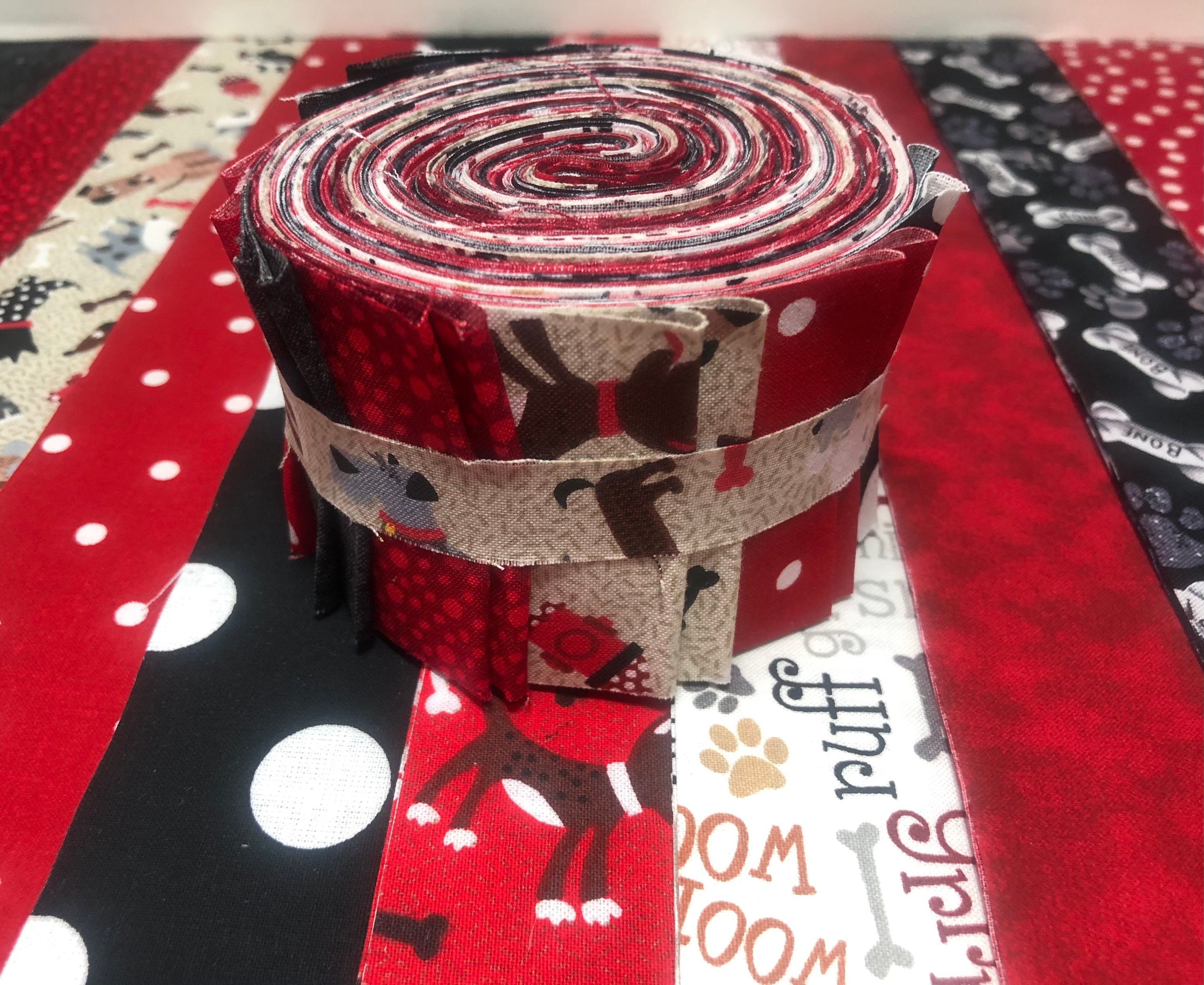 Dog Puppy Red Black Beige Quilt Fabric Jelly Roll Strips SEW Etsy