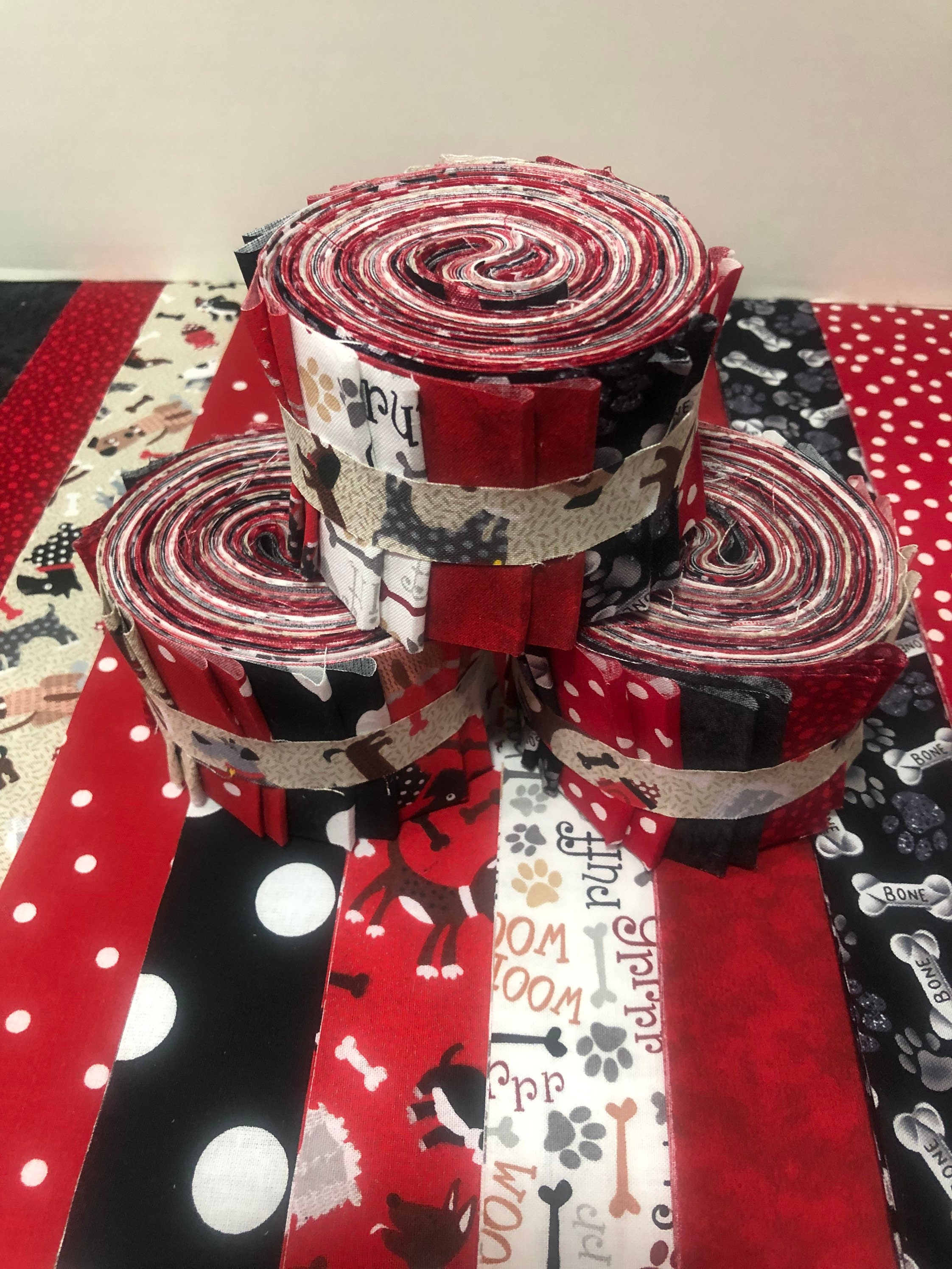 Dog Puppy Red Black Beige Quilt Fabric Jelly Roll Strips SEW Etsy