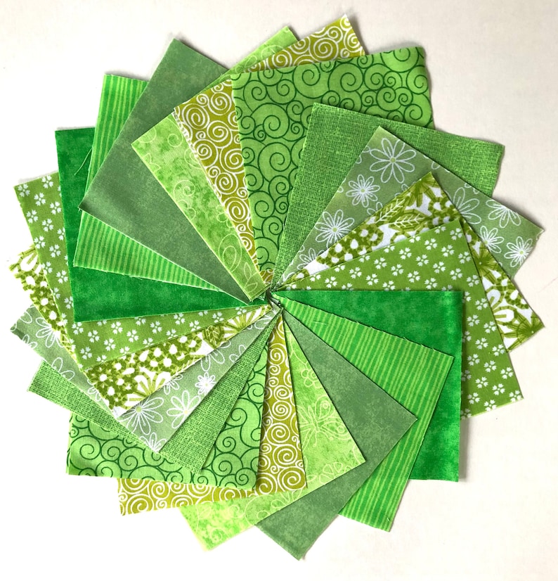 Lime Green Fabric Squares 30 5 Quilt Charm Squares by SEW FUN QUILTS Time Saver Quilt Kit image 1