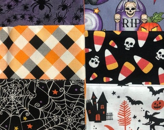 Halloween Jelly Roll Orange Black Purple  - 20 Strips - 10 prints - Halloween Quilt Fabric Strips - Sewfunquilts  - Time Saver Kits