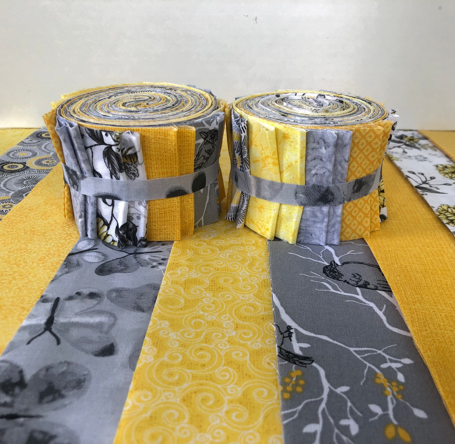 Yellow and Gray Quilt Fabric Jelly Roll Strips Traditional Etsy