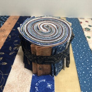 Country Christmas Blue & Beige JELLY ROLL 20 Christmas Quilt Fabric Strips Sewfunquilts image 2