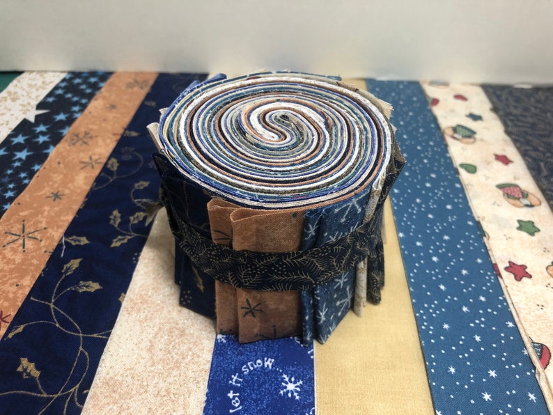 Country Christmas Blue & Beige JELLY ROLL 20 Christmas Quilt Fabric Strips Sewfunquilts image 2