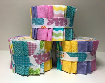 Easter Spring Pastel Quilt Fabric Jelly Roll 20 Strips  - Limited Quantities - SEW FUN QUILTS Time Saver Quilt Kit - 1 Roll