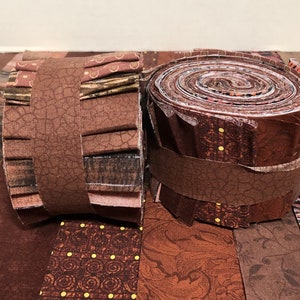 Brown Quilt Fabrics Jelly Roll 20 fabric strips Time Saver Quilt Kit by SEW FUN QUILTS 1 Roll image 4